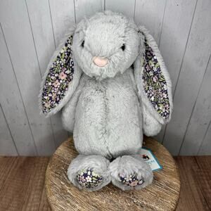 Jellycat Grey Bunny Bloom Jellycat Bashful Silver Bunny Bloom Authentic NEW Rare
